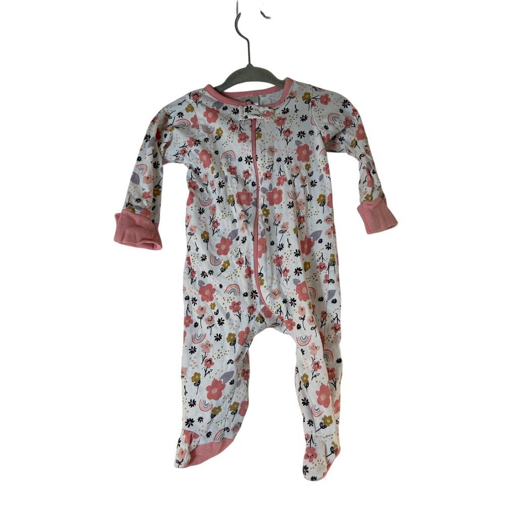 GERBER Girl’s Floral/Rainbow Print Footed Pajama / Size: 0-3 Months